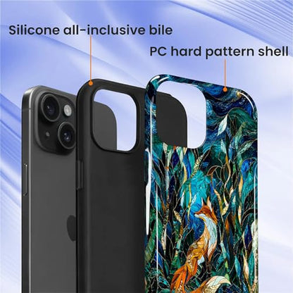 Case Compatible with iPhone 15 Plus, Cute Dual Layer Hybrid Phone Cover, Military Grade Drop Protection, Aesthetic Shockproof Phone Case for Women Girls, Woodland Fox Stained Glass - color: Woodland Fox Stained Glass, size: Iphone 15 Plus