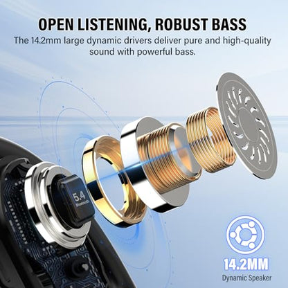 Open Ear Headphones, NEW Over Ear Earbuds with 4 ENC Noise-Canceling Mic - color: A-Light Black