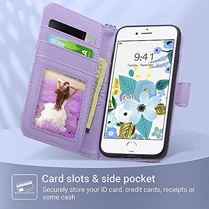 ULAK for iPhone SE 3(2022)/SE(2020)/8/7 Wallet Case with Card Holder, Premium Floral PU Leather Flip Case with Kickstand Card Slots,Wrist Strap, Durable Shockproof Cover 4.7 Inch, Blossom | Premium PU Leather Flip Case with Kickstand Card Slots,RFID Block
