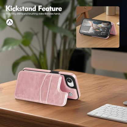 SkyEagle Compatible with MagSafe iPhone 17e / 16e Case Wallet,Pink | Magnetic Clasp,RFID Blocking,PU Leather,Flip Folio Shockproof Phone Cover,with Credit Card Slots & Kickstand for Men & Women - color: Pink