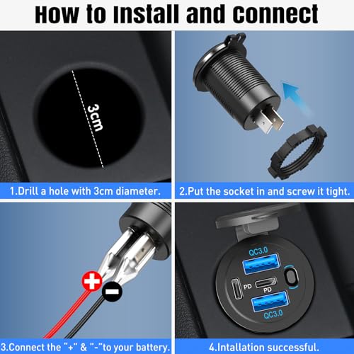 2 Pack 90W 12V USB Outlet, Dual PD 30W & Dual QC3.0 USB Car Charging Ports