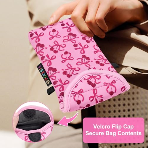 Flap Closure Secure Cell Phone Bag with Card Pocket for iPhone & Samsung - color: Bow&Cherry