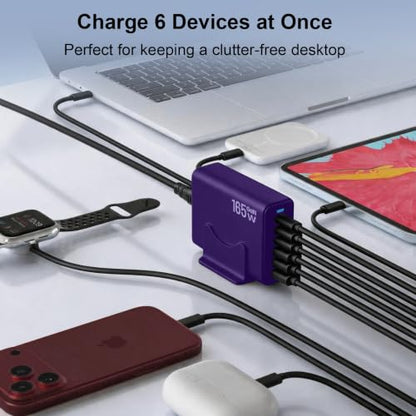 165W Charging Station, 6 Port Desktop Charger, 3 Ports 40W Purple - color: Purple