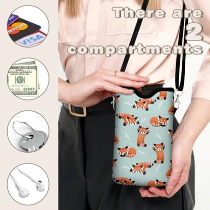 Universal Phone Sleeve Pouch with Crossbody Strap 7.6 X 4.3 Inches Shockproof Water Resistant Mobile Protection Bag-Red Panda Neoprene Phone Pouch Bag - color: Red Panda-Phone Pouch
