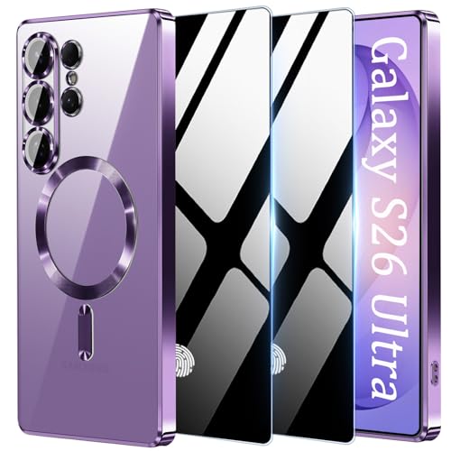 for Samsung Galaxy S26 Ultra 5G Case with Privacy Screen Protector,Clear Magnetic Phone Case with Camera Protection,Soft Shockproof Protective Cover for Galaxy S 26 Ultra,Purple - color: Purple, size: Samsung Galaxy S26 Ultra