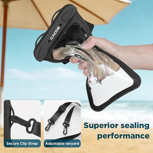 CACOE Waterproof Phone Pouch 2 Pack Up to 8.8", Double Bag, Black+Black | IPX8 Waterproof Phone Case,Adjustable Lanyard,Dry Bags for Beach/Cruise/Travel/Camping/Kayak/Hiking/Lake/Vacation Essentials - color: Black+Black
