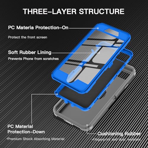 I-HONVA for iPhone SE 2022/2020 Case Built-in Screen Protector Shockproof Dust/Drop Proof 3 in 1 Full Body Rugged Heavy Duty Cover for Apple iPhone SE 3rd/2nd Gen 4.7,Grey/Blue - color: Grey/Blue