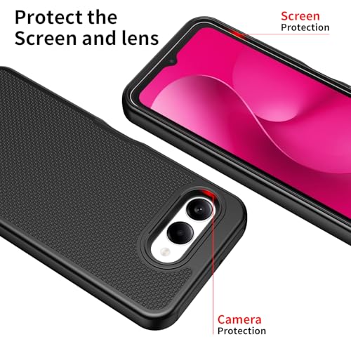 for T-Mobile REVVL 8 Phone Case with Tempered Glass Screen Protector,Dual Layer Heavy Duty Shockproof Protection Cover (Black) - color: Black