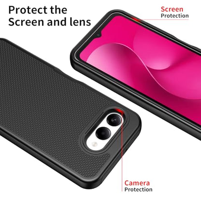 for T-Mobile REVVL 8 Phone Case with Tempered Glass Screen Protector,Dual Layer Heavy Duty Shockproof Protection Cover (Black) - color: Black