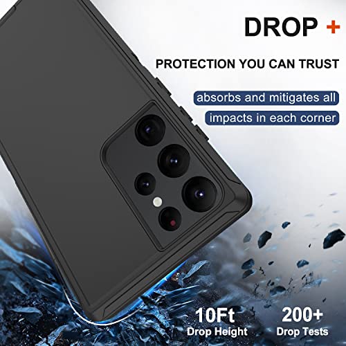 for Samsung Galaxy S22 Ultra Case with Belt Clip Holster, 2X Screen Protector, Military Grade Protection Heavy Duty Full Body Shockproof Rugged Protective Cover for Samsung S22 Ultra 5G Black - color: Black