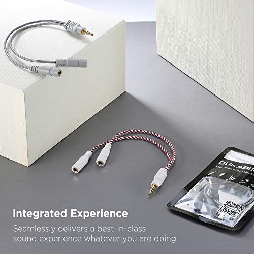 DUKABEL Headphone Splitter, 3.5mm Stereo 2-Way Audio Cable - 20CM / Gray - color: Shinning Silver, size: 9.8 inch / 25 cm