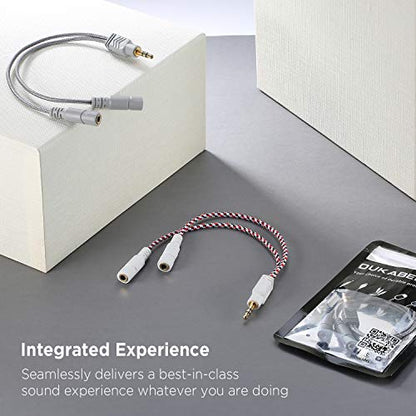 DUKABEL Headphone Splitter, 3.5mm Stereo 2-Way Audio Cable - 20CM / Gray - color: Shinning Silver, size: 9.8 inch / 25 cm