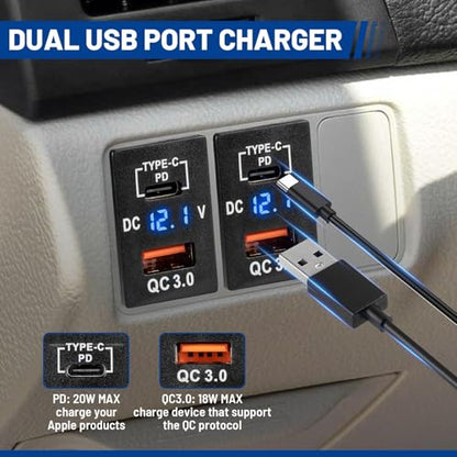 Anina Car Charger Socket Dual PD USB Ports Power Adapter QC3.0 USB A Quick Charging & Type C 12V Power Charging Outlet Compatible with 2008-2024 Toyota Tacoma 4Runner Tundra RAV4