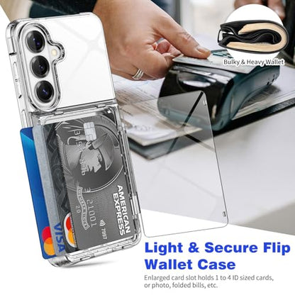 for Samsung S26 Wallet Case 4 Credit Card ID Holder Clear Flip Cover | for Galaxy S26 Kickstand ID Card Holder Slot for Men Women Shockproof Dual Layer TPU Hard Shell Protective Tough Bumper - size: for Galaxy S26, 6.3“
