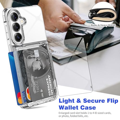 for Samsung S26 Plus Wallet Case 4 Credit Card ID Holder Clear Flip | Cover for Galaxy S26+ Kickstand Card Holder Slot for Men Women Shockproof Dual Layer TPU Hard Shell Protective Tough Bumper - size: for Galaxy S26 Plus, 6.7“
