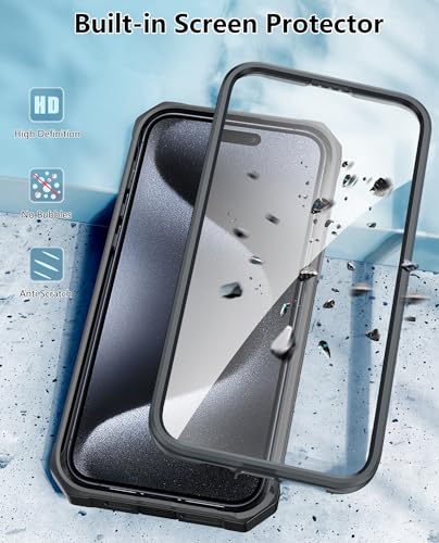 FNTCASE for iPhone 15-Pro-Max Phone Case 6.7", Built-in Screen Protector & Kickstand & Belt-Clip Heavy Duty Military Grade Shockproof Protection Rugged Case - Black | Built-in Screen Protector, Military-Grade Drop Protection, Heavy Duty Shockproof Holster