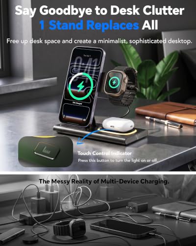 3 in 1 Foldable Charging Station for Apple Wireless Charger - color: Black