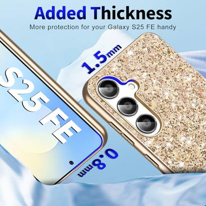 S25 FE Glitter Case for Samsung Galaxy S25 FE 5G Phone Case for Women Girls, Slim Ultra Thin Matte Back Shockproof Protective Cover for Samsung S25 FE 5G, Crystal Bling Case, 2025 (Gold) - color: Gold