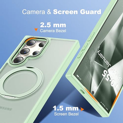 Compatible with Samsung Galaxy S22 & S23 Ultra Case with 360Rotatable Magnetic Ring Stand Compatible with Mag-Safe Military Protection Shockproof Translucent Phone Case,Green - color: Green, size: S22 Ultra & S23 Ultra