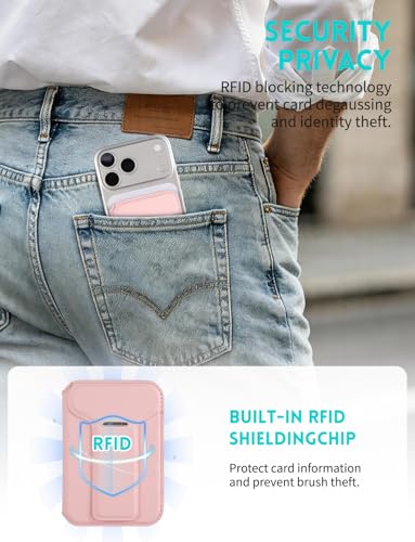 Cell Phone Wallet,Magsafe Wallet with Stand,Thin Wallet Lightweight - color: Pink
