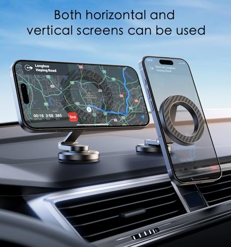 JUHOO Upgrade Phone Holder for car Magnetic rotatable and Retractable car Phone Holder Mount Dashboard Mount Fit for iPhone 15 14 13 12 Pro Max Plus Mini & All Smartphone - color: Kevlar Black Upgrade