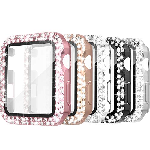 Simpeak 5-Pack Women Bling Screen Protector Case Compatible with Apple Watch 38mm 40mm 41mm 45mm Series 10 42mm 46mm, Screen Case Compatible with iWatch Series 10 9 8 7 6 5 4 3 2 1 (38mm) - size: 38mm(Series 1/2/3)