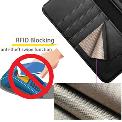 DuckSky Compatible with iPhone 17 Pro Max 6.9" Genuine Leather Wallet case【RFID Blocking】【4 Credit Card Holder】【Real Leather】 Flip Phone case Cover Women Men for Apple 17 Pro Max case Black - color: Black