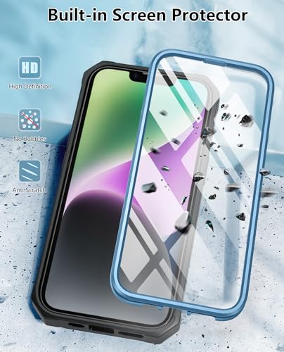 FNTCASE for iPhone 14/13 Case : with Belt-Clip Holster & Kickstand - Heavy Duty Military Grade Protection Cover Shockproof TPU Phone Shell Durable Rugged Full Protective Phonecase - 6.1 inch Blue | Rugged Kickstand, Military-Grade Drop Protection, Full Bo