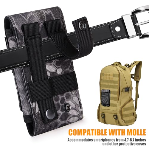Tactical Molle Phone Cover Case, Heavy Duty Loop Belt Holster Pouch with Flag Patch for iPhone 17 Pro Max/Air/17 Pro/17/16 Pro Max/15 Pro Max/14 Pro Max/13 Pro Max, for Galaxy S26 Ultra - color: Python Pattern