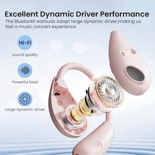 Open Ear Earbuds Bluetooth 5.4 Wireless Headphones, 50H Beige - color: Beige