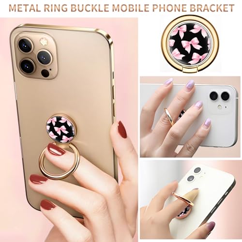 Cell Phone Ring Holder, Cute Metal Phone Grip Stand Finger Ring Kickstand, Flexible 360°Rotation Phone Tablet Case Accessories Compatible with Most Phones Pink Black Bowtie - color: Pink Black Bowtie