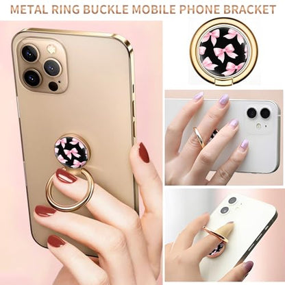 Cell Phone Ring Holder, Cute Metal Phone Grip Stand Finger Ring Kickstand, Flexible 360°Rotation Phone Tablet Case Accessories Compatible with Most Phones Pink Black Bowtie - color: Pink Black Bowtie