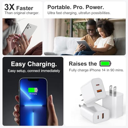 USB C Charger Block, 3Pack 20W Dual Port USB C Wall Charger Plug - color: White