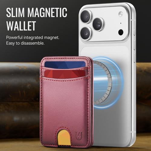 for Magsafe Wallet Magnetic RFID Blocking Card Holders, Wine Red - color: Wine Red