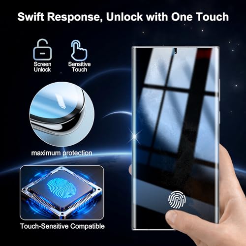 2+2 Pack for Samsung Galaxy S22 Ultra Privacy Screen Protector and Lens Protector, Ultrasonic Fingerprint Unlock, Easy Installation Frame, Anti Spy Flexible Soft Film, Case Friendly, Bubble-Free