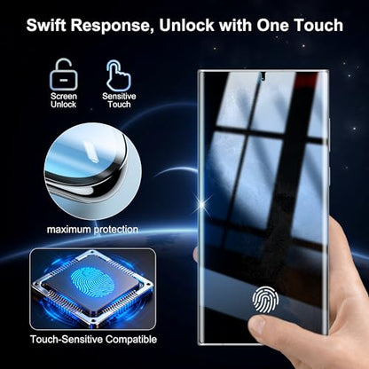 2+2 Pack for Samsung Galaxy S22 Ultra Privacy Screen Protector and Lens Protector, Ultrasonic Fingerprint Unlock, Easy Installation Frame, Anti Spy Flexible Soft Film, Case Friendly, Bubble-Free