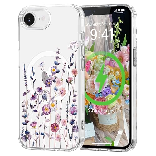 for iPhone 16e/iPhone 17e Case Flower Clear Magnetic,Muticolor | [Compatible with Magsafe], Cute Flower Girls Women Clear Case Silicone Shockproof Protective Cover with Pretty Floral Pattern - color: Muticolor, size: iPhone 16e/iPhone 17e