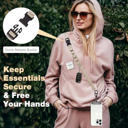 MoKo Adjustable Phone Lanyard Crossbody Strap with Detachable Quick Buckle - color: Light Khaki