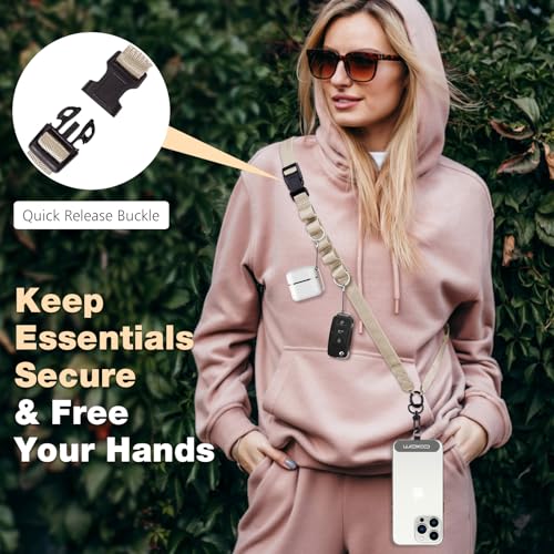 MoKo Adjustable Phone Lanyard Crossbody Strap with Detachable Quick Buckle - color: Light Khaki