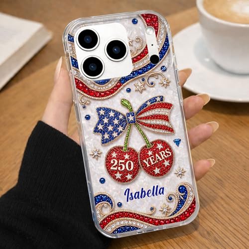 Celebrating Liberty Jewel Cherries, Personalized Clear Phone Case, Gift for Patriots