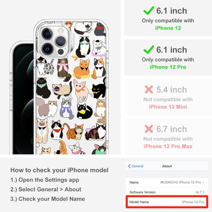 MOSNOVO Case for iPhone 12 & iPhone 12 Pro, [Buffertech 6.6ft Military-Grade Drop Protection] [Anti Peel Off Tech] Clear TPU Bumper Phone Case Cover Design - Cute Cats - color: Clear - Cute Cats, size: iPhone 12 / iPhone 12 Pro