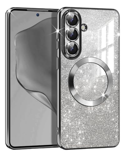 Casetego for Galaxy S26 Plus Case,Compatible with MagSafe,Clear Magnetic Glitter Gradient Sparkle Luxury Plated Soft TPU Bumper Full Camera Lens Protector for Samsung Galaxy S26 Plus 5G,Black - color: Black, size: Galaxy S26 Plus