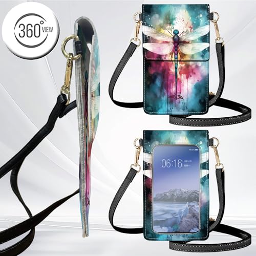 for Women Cell Phone Purse,with Touchscreen Cell Phone Purse,PU Leather Shoulder Bag Waterproof Phone Wallet Case with Clear Touch Screen Window up to 6.7 inch Smartphone, - color: Color Dragonfly -171