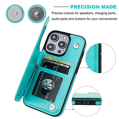 ONETOP for iPhone 14 Pro Wallet Case with Credit Card Holder,LightBlue | Kickstand,ID/Cash Holder,Case Wallet with Card Slots,Double Magnetic Clasp,Durable PU Leather Shockproof Cover for Women Men - color: Light Blue