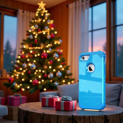 IDweel for iPhone 8 Case & for iPhone 7 Case with Screen Protector,Luxury 3 in 1 Shockproof Hybrid Heavy Duty Hard PC Cover Soft Silicone Sturdy Bumper Full Body Sturdy Cover,Glitter Sky Blue - color: Glitter Sky Blue