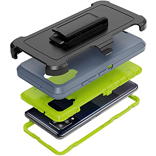 Compatible with Samsung Galaxy A42 5G Case,with Screen Protectors,Heavy Duty Rugged Shockproof Full Body Protection Kickstand Case with Belt Clip Holster for Samsung Galaxy A42 5G (Dark Grey+Green) - color: Dark Grey+Green
