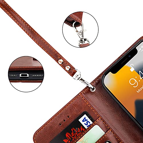 Bocasal Detachable Wallet Case Card Holder for iPhone 13 Pro Max Brown | RFID Blocking Kickstand Card Slots Holder PU Leather Magnetic Shockproof Wrist Strap Removable Flip Protective Cover 6.7 inch - color: Brown
