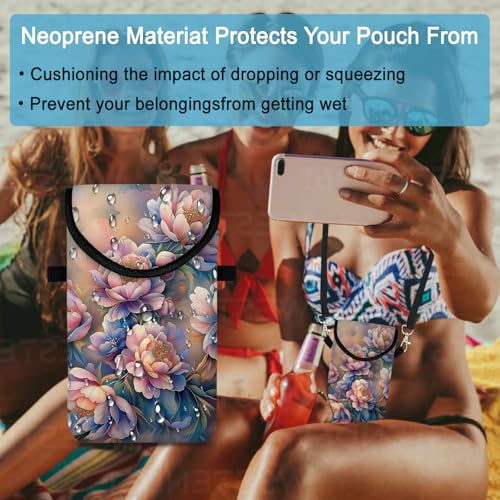 Neoprene Cell Phone Sleeve Pouch Case Bag with Crossbody Strap Neck Lanyard for Women 7.5 X 4.3 in Rich Flower - color: Rich Flowers