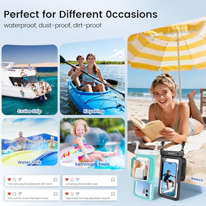 Niveaya 2 Pack IPX8 Waterproof Phone Pouch, Large Space Cell Phone Pouch Floating, Water Proof Phone Case with Lanyard, Phone Dry Bag Beach Cruise Ship Essentials(Up to 8.5") - color: Black + Green