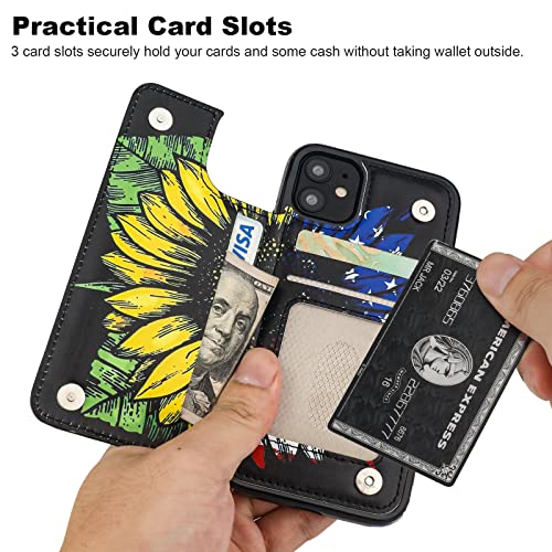 HAOPINSH for iPhone 11 Wallet Case with Card Holder, American Flag Sunflowers Pattern Back Flip PU Leather Kickstand Card Slots Case for Women Girls, Double Magnetic Clasp Shockproof Cover 6.1" - color: American Flag Sunflowers